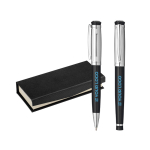 Lot de stylo et roller bicolores métallisés à encre bleue Continental avec zone d'impression