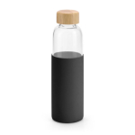 Gourde en verre avec bouchon en bambou et housse en silicone 600ml couleur noir