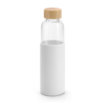 Gourde en verre avec bouchon en bambou et housse en silicone 600ml couleur blanc
