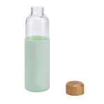 Gourde en verre avec bouchon en bambou et housse en silicone 600ml couleur vert clair troisième vue