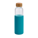 Gourde en verre avec bouchon en bambou et housse en silicone 600ml couleur bleu ciel