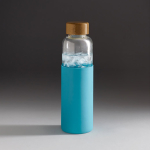 Gourde en verre avec bouchon en bambou et housse en silicone 600ml couleur bleu ciel quatrième vue