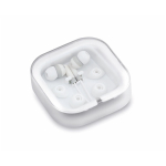 Écouteurs de différentes couleurs avec connexion jack dans étui blanc couleur blanc première vue
