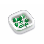 Écouteurs de différentes couleurs avec connexion jack dans étui blanc couleur vert première vue