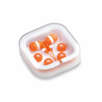 Écouteurs de différentes couleurs avec connexion jack dans étui blanc couleur orange première vue