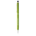 Stylo fin avec pointe tactile, couleur chromée, encre bleue Vip Thin couleur vert clair image avec logo