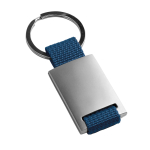 Porte-clés sérigraphié en métal avec bande coloré en polyester Colors couleur bleu