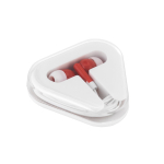 Écouteurs promotionnels offert dans un coffret triangulaire Bass couleur rouge