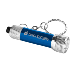 Petit porte-clés original avec lampe de poche en aluminium couleur bleu image avec logo