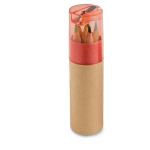 Ensemble de 6 crayons de couleur pour enfants dans un étui tubulaire couleur rouge