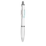 Stylo personnalisé en plastique, encre bleue et traitement antibactérien couleur blanc deuxième vue principale