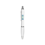 Stylo personnalisé en plastique, encre bleue et traitement antibactérien vue avec zone d'impression