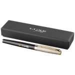 Stylo roller luxueux au capuchon doré et encre noire Roller Details couleur doré vue avec impression sérigraphique