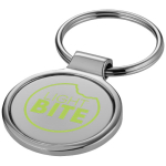 Porte-clés rond classique en métal à haute brillance Geometric Circle couleur argenté vue avec impression sérigraphique