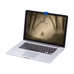 Cache webcam publicitaire au format clip avec nettoyeur d'écran Clip couleur bleu quatrième vue