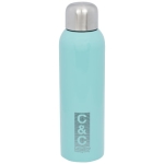 Gourde inox personnalisable avec bouchon à vis 820 ml Office couleur turquoise vue avec impression sérigraphique