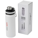 Bouteille de sport acier avec poignée et embout 590 ml Avenue Sport couleur blanc vue avec impression sérigraphique