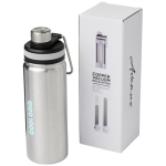 Bouteille de sport acier avec poignée et embout 590 ml Avenue Sport couleur argenté vue avec impression sérigraphique