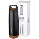 Gourde thermos en acier avec base en liège 600 ml Avenue Cork Antislip couleur noir vue avec impression sérigraphique