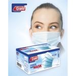 Boîte de 50 masques jetables de type IIR à 3 couches sans marquage couleur bleu ciel deuxième vue avec boîte