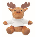 Renne en peluche personnalisé avec t-shirt pour logo Rudolph couleur blanc