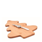 Set à fromage couteau et planche en forme de sapin de Noël Bamboo couleur bois vue avec zone d'impression