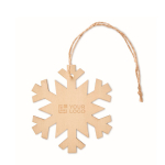 Décoration de Noël flocon de neige en bois à accrocher Snowflake couleur bois vue avec zone d'impression