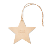 Pendentif de Noël en forme d'étoile en bois à personnaliser Noël Star couleur bois vue avec zone d'impression