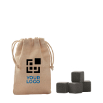 Lot de 4 glaçons en pierre dans un sachet publicitaire Cotton vue avec zone d'impression