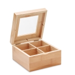 Boîte à thé de 24 sachets en bambou avec couvercle en verre Bamboo couleur bois
