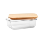 Lunch box personnalisée en verre avec couvercle bambou 900 ml Nordik couleur transparent troisième vue