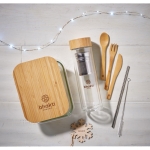 Lunch box personnalisée en verre avec couvercle bambou 900 ml Nordik couleur transparent vue principale