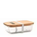 Lunch box personnalisée en verre avec couvercle bambou 900 ml Nordik vue avec zone d'impression