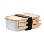 Lunch box en acier inoxydable avec 2 couverts en bambou 600ml Norway couleur bois