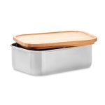 Lunch box en acier inoxydable avec 2 couverts en bambou 600ml Norway couleur bois troisième vue