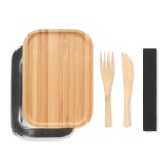 Lunch box en acier inoxydable avec 2 couverts en bambou 600ml Norway couleur bois neuvième vue