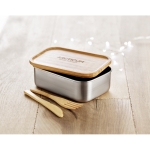 Lunch box en acier inoxydable avec 2 couverts en bambou 600ml Norway couleur bois vue d'ambiance principale