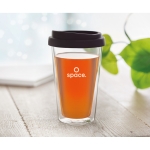 Mug de voyage personnalisable en verre borosilicaté de 350 ml Silicone couleur noir deuxième vue d'ambiance 2