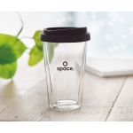 Mug de voyage personnalisable en verre borosilicaté de 350 ml Silicone couleur noir vue d'ambiance principale