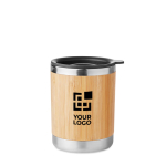 Verre isotherme compact en acier et revêtement en bambou 250ml Sweden couleur bois vue avec zone d'impression