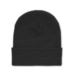 Bonnet élastique unisexe avec logo et revers roulé en RPET Switzerland couleur noir