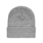 Bonnet élastique unisexe avec logo et revers roulé en RPET Switzerland couleur gris foncé