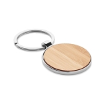 Élégant porte-clés rond en zinc et bambou imprimé Bamboo Round couleur bois