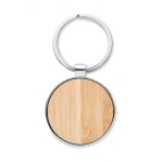 Élégant porte-clés rond en zinc et bambou imprimé Bamboo Round couleur bois troisième vue