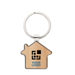 Porte-clés de merchandising en forme de maison Bamboo Home vue avec zone d'impression