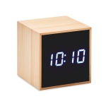 Réveil avec boîtier en bambou en forme de cube Bamboo Cube couleur bois