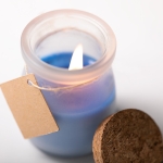 Bougie personnalisable colorée dans un pot en verre Vanilla couleur bleu troisième vue