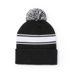 Bonnet d'hiver personnalisé avec pompon et détail blanc PomPom couleur noir première vue
