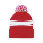 Bonnet d'hiver personnalisé avec pompon et détail blanc PomPom couleur rouge première vue