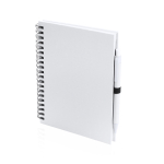 Carnet à spirale à anneaux et stylo avec pages lisses ECOriginal couleur blanc première vue